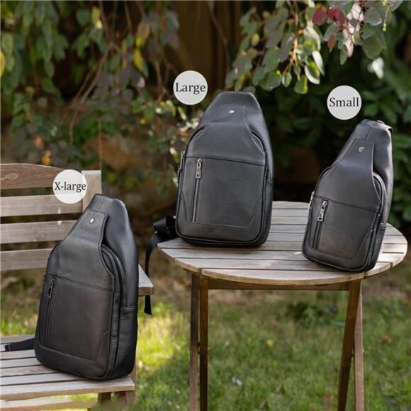 Cowhide Leather Waterproof Casual Daypack Sling Shoulder Chest Crossbody Bag - Picture 3 of 8